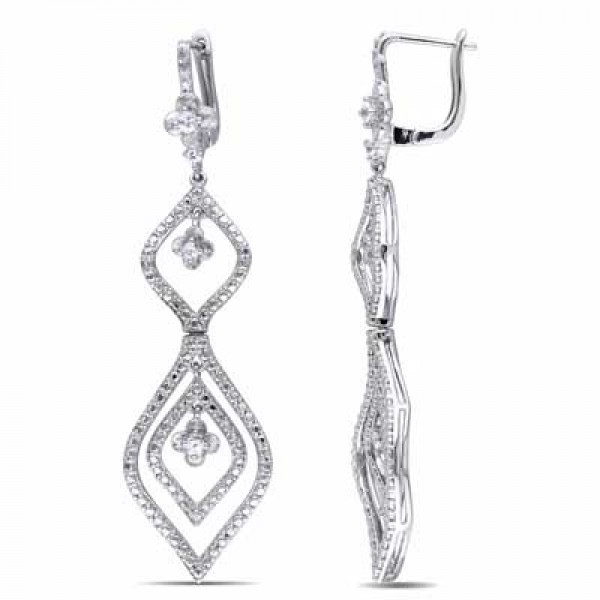 White Sapphire and Diamond Accent Drop Earrings