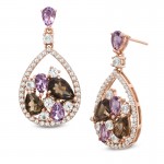 Amethyst, Smoky Quartz and White Topaz Drop Earrings with 14K Rose Gold Plate