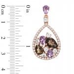 Amethyst, Smoky Quartz and White Topaz Drop Earrings with 14K Rose Gold Plate