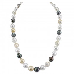 9.0 - 11.0mm Multi-Color Baroque Cultured South Sea Pearl Strand Necklace with 14K White Gold Clasp - 17"