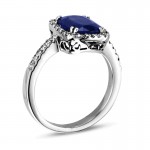 Cushion-Cut Blue Sapphire and 1/4 CT. T.W. Diamond Frame Engagement Ring in 14K White Gold