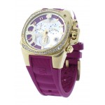 Women's Swiss Cranberry & Gold-Tone Chrono Watch Crystal Accented Bezel