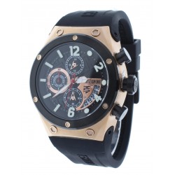  Unisex Chronograph Rose Gold Watch Black Silicone Strap GMT