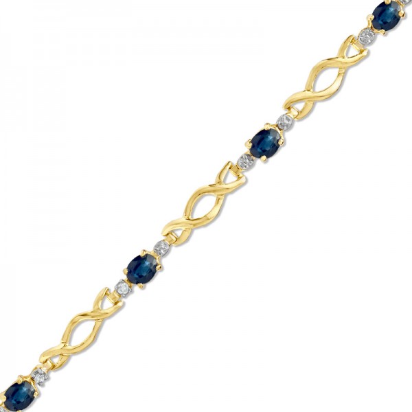 Blue Sapphire and Diamond Accent Infinity Link Bracelet in 10K Gold