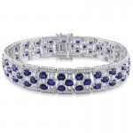 Blue and White Sapphire Bracelet in Sterling Silver - 7.25"