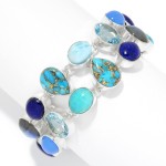 Artisan Silver by Samuel B. Multi Gemstone 2-Row Adjustable Toggle Bracelet 