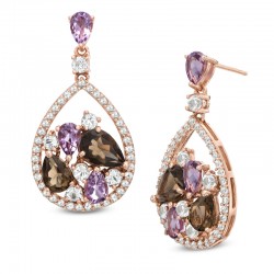 Amethyst, Smoky Quartz and White Topaz Drop Earrings with 14K Rose Gold Plate