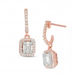 1/2 CT. T.W. Composite Baguette Diamond Rectangle Frame Drop Earrings in 14K Rose Gold