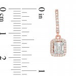 1/2 CT. T.W. Composite Baguette Diamond Rectangle Frame Drop Earrings in 14K Rose Gold
