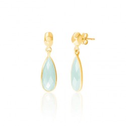 Rodgers and Rodgers Gold Stud and Aqua Onyx Drop Earrings
