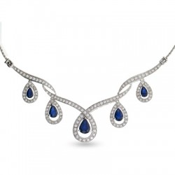 7/8 CT. T.W. Round Diamond and Blue Sapphire Necklace in 10K White Gold