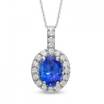 Oval Tanzanite and 1/2 CT. T.W. Diamond Pendant in 14K White Gold