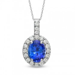 Oval Tanzanite and 1/2 CT. T.W. Diamond Pendant in 14K White Gold