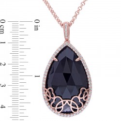 Onyx and 5/8 CT. T.W. Diamond Cursive Pendant in Sterling Silver with 18K Rose Gold Plate - 19"