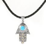 Artisan Silver by Samuel B. 18K Gold Accented 7mm Sleeping Beauty Turquoise Hamsa Pendant 