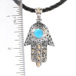 Artisan Silver by Samuel B. 18K Gold Accented 7mm Sleeping Beauty Turquoise Hamsa Pendant 