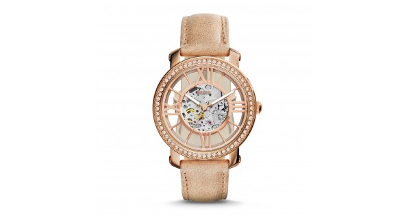 Curiosity Automatic Skeleton Dial Beige Leather Ladies Watch
