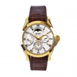 Premier White Dial Brown Leather Band Gold Stainless Steel Automatic Men's Watch