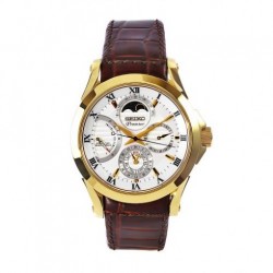 Premier White Dial Brown Leather Band Gold Stainless Steel Automatic Men's Watch