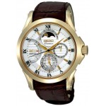 Premier White Dial Brown Leather Band Gold Stainless Steel Automatic Men's Watch