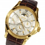 Premier White Dial Brown Leather Band Gold Stainless Steel Automatic Men's Watch