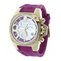 Women's Swiss Cranberry & Gold-Tone Chrono Watch Crystal Accented Bezel