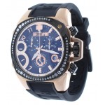 Women's Swiss Rose Gold & Black Chrono Watch Crystal Accented Bezel