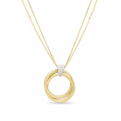 14K Gold & Diamond Interlocking Rings Pendant Necklace